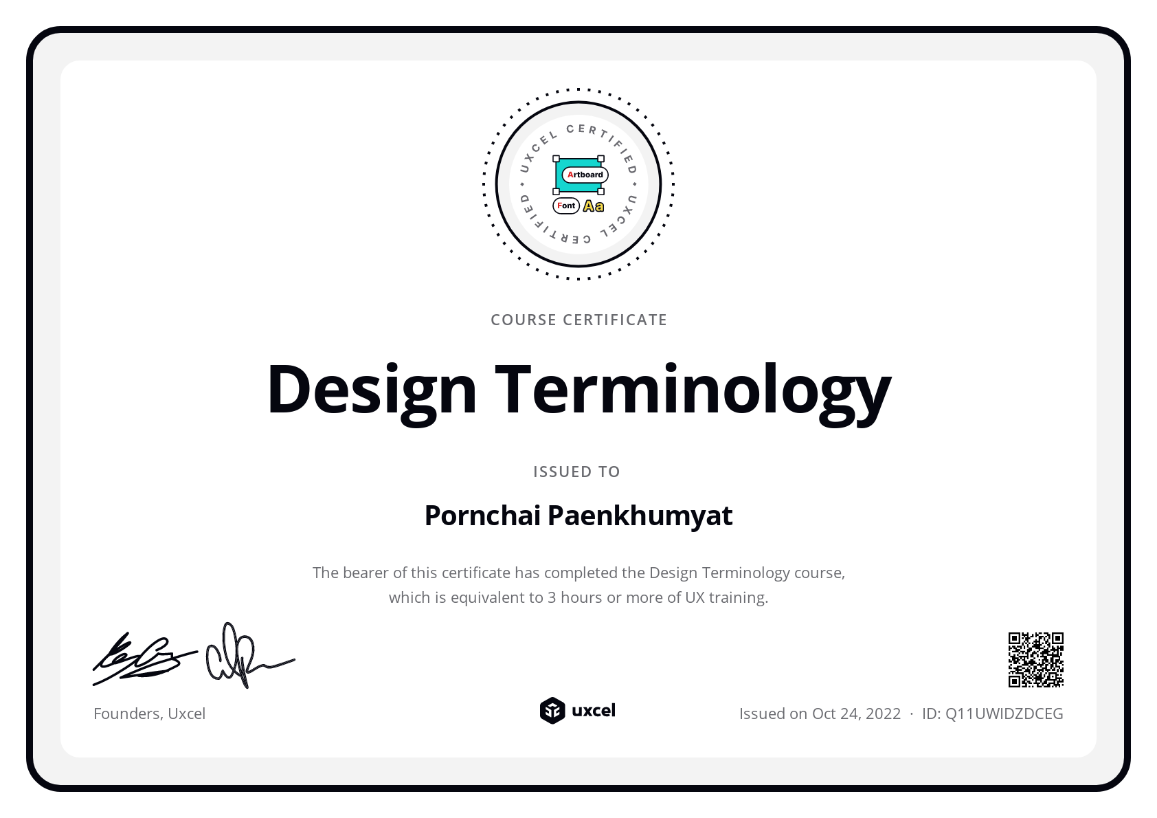 Pornchai Paenkhumyat's certificate